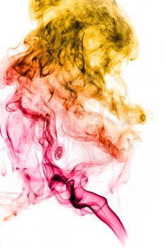 Bright colored abstract fume curves over white background