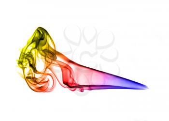 Colorful smoke silhouette over white background