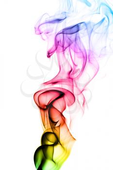 Puff of abstract colorful smoke over the white background
