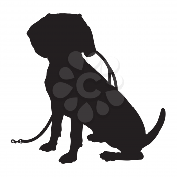 A black silhouette of a sitting Beagle puppy with a leash in its mouth