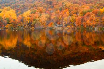 Royalty Free Photo of a Fall Landscape on Water