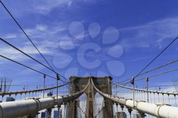 Views of historic Brooklyn Bridge in New York City.