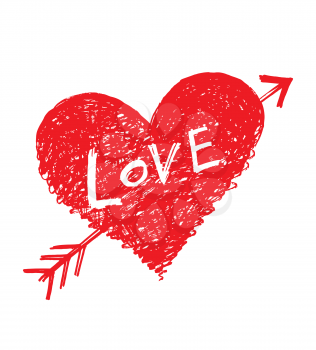 Vector abstract heart pierced by an arrow with word Love
