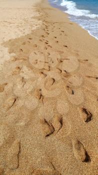 Footsteps in the sand at the beach