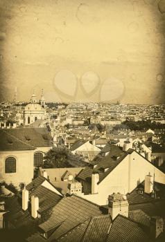 Beautiful aerial view of Prague, Czech Republic, with effect of old photo