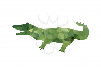 Illustration of modern flat design with origami crocodile, isolated on white background