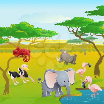 Royalty Free Clipart Image of a Safari Scene