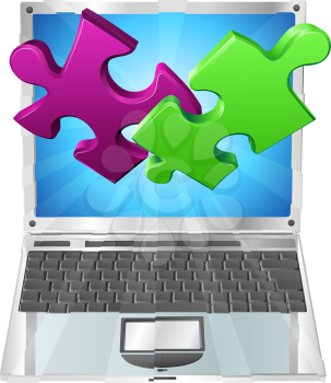 Royalty Free Clipart Image of Jigsaw Pieces on a Laptop 