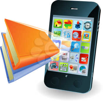 Royalty Free Clipart Image of a Smartphone Application Popping From the Screen