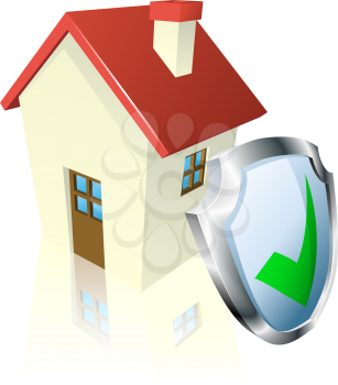 Royalty Free Clipart Image of a House Icon With a Shield