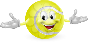 Illustration of a cute happy tennis ball mascot man