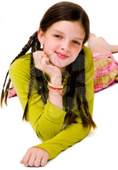 Royalty Free Photo of a Young Girl Lying on the Floor Posing