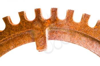 Single rusty gear isolated over white