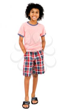 Latin American boy standing and smiling isolated over white