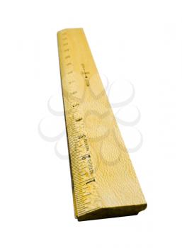 Yellow wooden ruler isolated over white