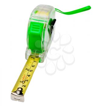 One green color tape measure isolated over white