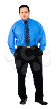 Portrait of a businessman standing isolated over white
