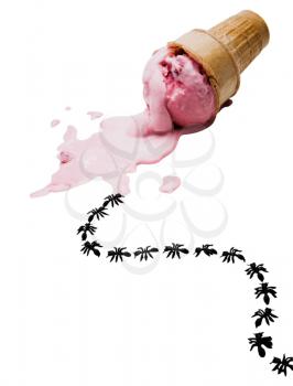 Ice cream corn with ants isolated over white