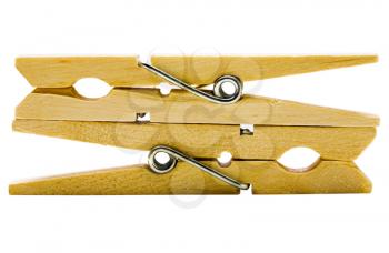 Two wooden clothespins isolated over white