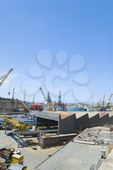 Cranes at a commercial dock, French Creek, Valletta, Malta