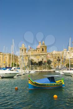 Boats moored at a harbor, Vittoriosa, Malta