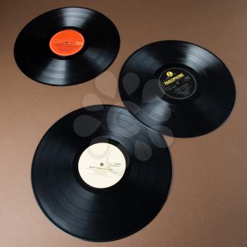 Close-up of gramophone records