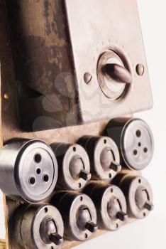 Close-up of old lightswitches and sockets