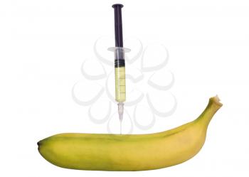 Syringe being injected into a banana