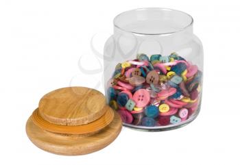 Close-up of a jar of buttons