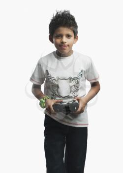 Portrait of a boy playing a video game