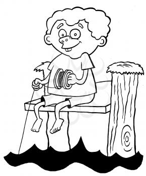 Royalty Free Clipart Image of a Boy Fishing With a String