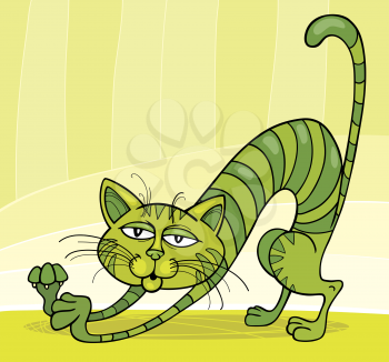 Royalty Free Clipart Image of a Cat Stretching