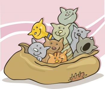Royalty Free Clipart Image of Cats in a Sack