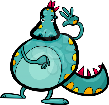 Cartoon Illustration of Funny Colorful Fairytale Dragon Character Creature