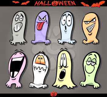 Cartoon Illustration of Halloween Themes, Ghosts Emotions Funny Set