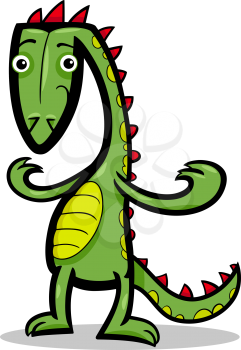 Cartoon Illustration of Funny Green Lizard or Dinosaur or Fantasy Dragon 