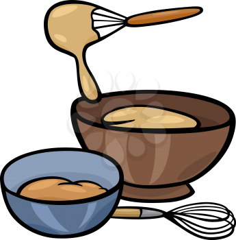 Cartoon Illustration of Kneading Dough with Whisk in a Bowl Clip Art