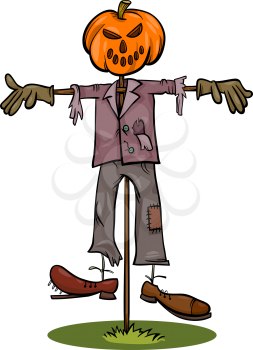 Cartoon Illustration of Spooky Halloween Scarecrow Fright