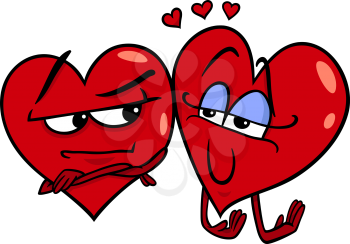Cartoon Illustration of Two Hearts in Love on Valentine Day