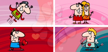 Cartoon Illustration of Greeting Cards with People in Love and Mascot Characters and other Valentines Day Themes Set