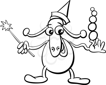 Black and White Cartoon Illustration of Funny Fantasy or Fairy Tale Character for Coloring Book