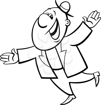 Black and White Cartoon Illustration of Funny Happy Man Character for Coloring Book