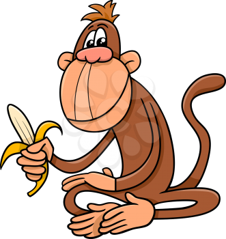 Cartoon Illustration of Monkey Mammal with Banana