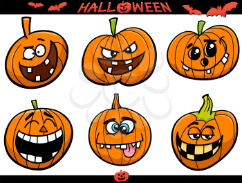 Cartoon Illustration of Halloween Pumpkins or Jack Lanterns Holiday Set
