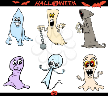 Cartoon Illustration of Ghosts or Phantoms Halloween Characters Set