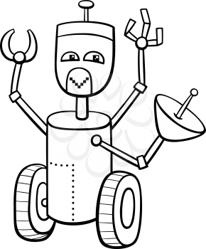 Black and White Cartoon Illustration of Robot Fantasy Character for Coloring Book