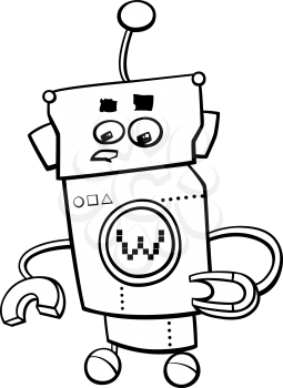 Black and White Cartoon Illustration of Robot or Droid Comic Character for Coloring Book