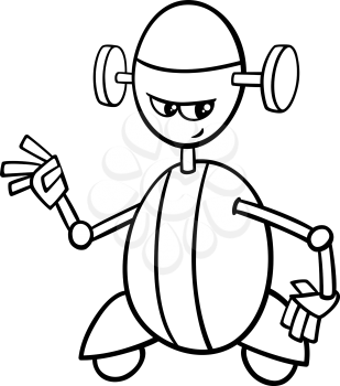 Black and White Cartoon Illustration of Robot or Droid Science Fiction Character for Coloring Book