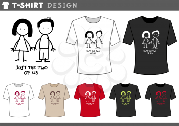 Illustration of T-Shirt Design Template with Cute Couple Cartoon Characters
