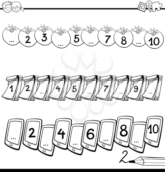 Black and White Cartoon Illustration of Educational Mathematical Activity for Children with Count to Ten Lesson Coloring Book